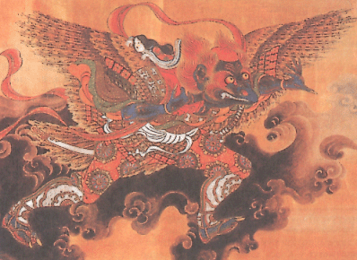 Тэнгу-карасуру. фрагмент японской гравюры, XIX в.